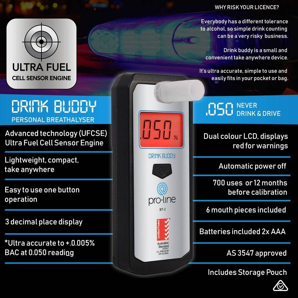 Drink Buddy Professional Breathalyser BT-2 Specifications